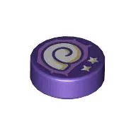 Tile Round 1 x 1 with White Shell, Stars Print / Dark Purple