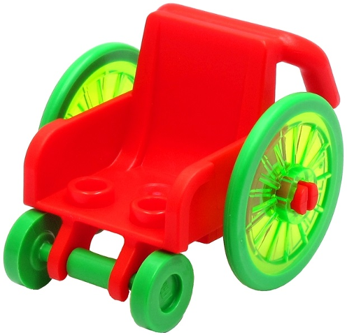 Lego Minifigure, Utensil Wheelchair with Trans-Bright Green Wheelchair Wheels and Bright Green Trolley Wheels (24312 / 24314pb02 / 2496)