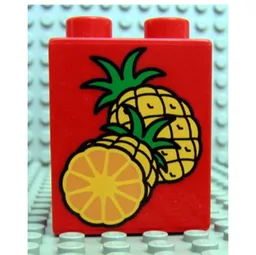 Duplo Brick 1 x 2 x 2 with Pineapples Print / Red