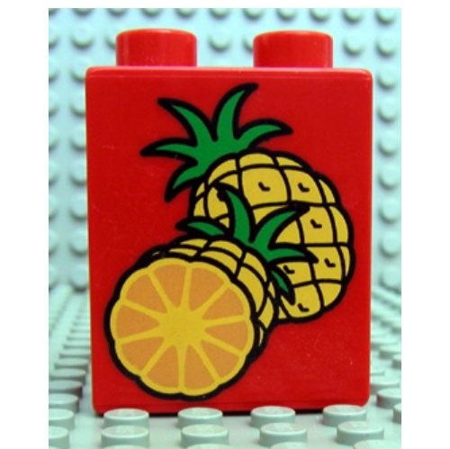 Lego Duplo Brick 1 x 2 x 2 with Pineapples Print / Red