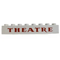 Brick 1 x 8 with 'THEATRE' Red Print / White