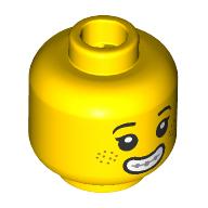 Lego Minifig Head Drea Brickle, Black Eyebrows, Freckles, Smile with Braces / Frown / Yellow