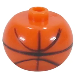 Pen Bead, Round Orb with Basketball, Curved Black Lines Print / Orange