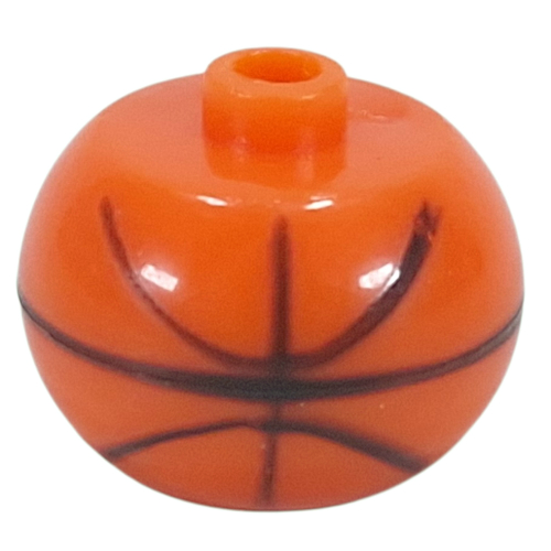 Lego Pen Bead, Round Orb with Basketball, Curved Black Lines Print / Orange