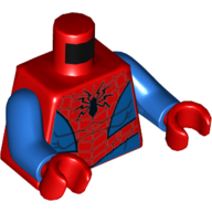 Lego Torso Muscles, Blue Sides and Waist, Webbing, Black Spider Print (Spider-Man), Blue Arms, Red Hands / Red