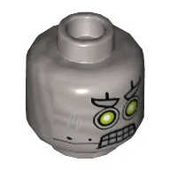 Minifig Head CyberByter, Dual Sided, Lime and White Eyes, Clenched Teeth / Closed Mouth Print [Hollow Stud] / Flat Silver