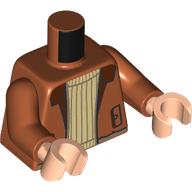 Lego Torso, Jacket, Reddish Brown Collar, Tan Knitted Sweater print, Dark Orange Arms, Light Nougat Hands / Dark Orange