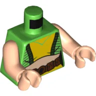 Torso, Crop Top, Black Lines, Yellow Front, Brown Utility Belt Print, Light Nougat Arms and Hands / Bright Green