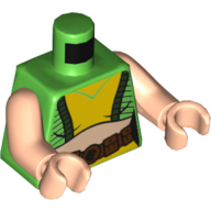 Lego Torso Crop Top, Black Lines, Yellow Front, Brown Utility Belt Print, Light Nougat Arms and Hands / Bright Green
