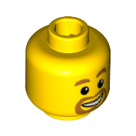 Lego Minifig Head with Orange Beard around Mouth, White Smile, White Pupils Print [Blocked Open Stud] / Yellow