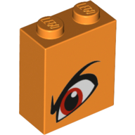 Lego Brick 1 x 2 x 2 with Inside Stud Holder with Angry Red Eye - Right print / Orange