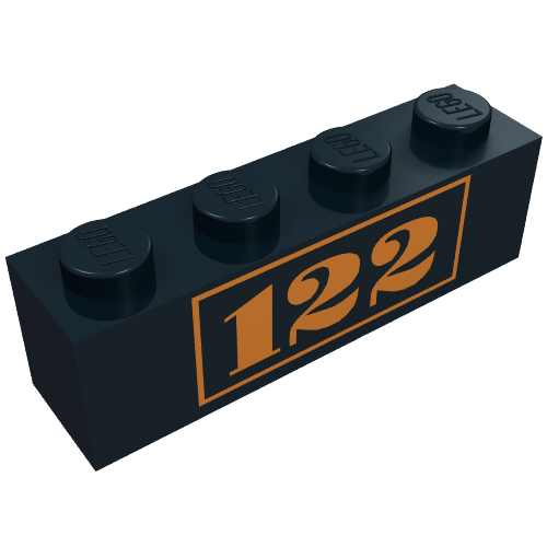 Lego Brick 1 x 4 with Gold '122' Print / Black
