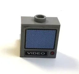 Stickered Assembly 2 x 2 x 1 2/3 with White 'VIDEO', Red Button and Blue Monitor Pattern (Sticker) - Set 5571
