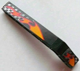 Lego Technic, Liftarm, Modified Bent Thick 1 x 9 (7 - 3) with Flames and Silver Checkered Pattern Left (Stickers) - Set 8645