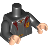 Lego Torso Robe over Sweater, Dark Red and Blight Light Orange Tie and Details and Gryffindor Crest Print, Black Arms, Light Nougat Hands / Black