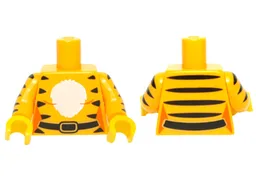 Torso Female Outline with White Chest, Black Tiger Stripes and Belt Pattern / Bright Light Orange Arms with 5 Black Stripes Pattern / Yellow Hands