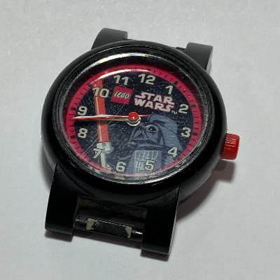 Lego Watch Face with 'LEGO Star Wars' Logo, Red Circle, Darth Vader Print / Black