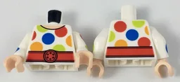 Torso Large Multicolor Polka Dots and Wide Red Belt Pattern / White Arms with Large Multicolor Polka Dots Pattern / Light Nougat Hands