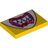 Tile 2 x 3 with Mouth with Sharp Teeth and Red 'Scribbled' Lips Print / Yellow