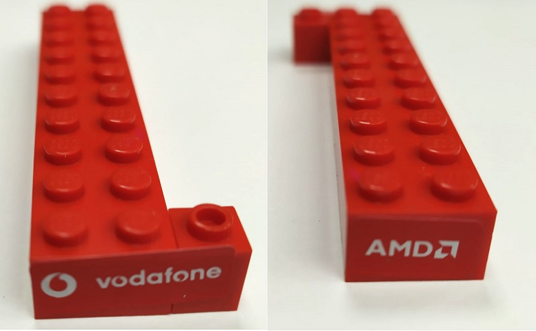 Lego Stickered Assembly 10 x 3 x 1 with AMD and Vodafone Logo Pattern (Stickers) - Set 8654