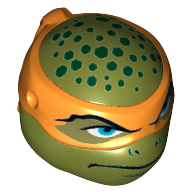 Lego Minifig Head Special, Ninja Turtle with Orange Mask and Dark Green Spots Print (Michelangelo) / Olive Green