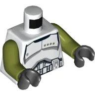 Torso Clone Trooper Sergeant Armor with Black Belt and Four Olive Green Stars Print, Olive Green Arms, Black Hands / White