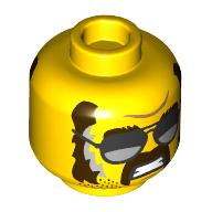 Lego Minifig Head Houndog McBrag, Black Sunglasses, Reddish Brown Moustache and Sideburns print / Yellow