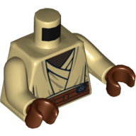 Lego Torso Jedi Robe, Reddish Brown Undershirt and Belt Print (Agen Kolar), Tan Arms, Reddish Brown Hands / Tan