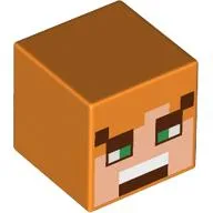 Minifig Head Special, Cube with Alex Face with Reddish Brown Squares Print