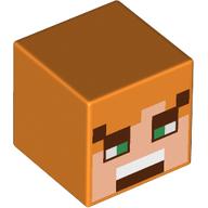 Lego Minifig Head Special, Cube with Alex Face with Reddish Brown Squares Print / Orange