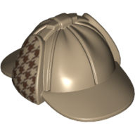 Lego Hat Deerstalker with Dark Red Houndstooth Check on Ear Flaps Print / Dark Tan