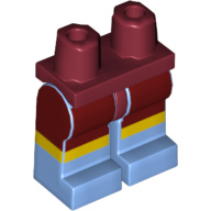 Lego Hips and Medium Blue Legs with Dark Red Shorts and Yellow Knee Stripes Print
