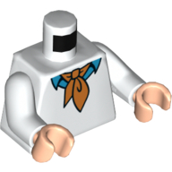 Lego Torso Sweater, Dark Azure Shirt Collar and Orange Cravat Print, White Arms, Light Nougat Hands / White