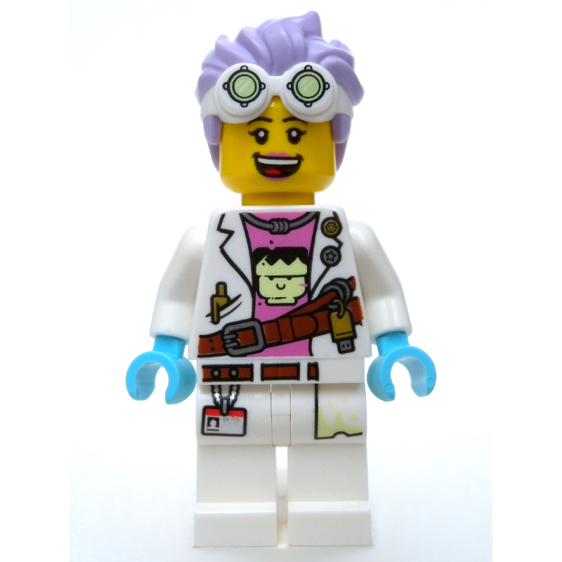 Lego J.B. Watt, Lab Coat, Medium Lavender Hair with Goggles, Scared / Smile
