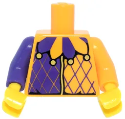Torso Purple and Bright Light Orange Jester Collar Pattern / Bright Light Orange Arm Left / Dark Purple Arm Right / Yellow Hands