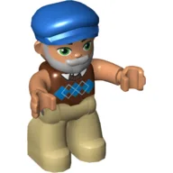 Duplo Figure with Cap Blue, with Beard, Tan Legs, Reddish Brown Argyle Vest Print / Reddish Brown