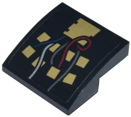 Slope, Curved 2 x 2 x 2/3 Inverted with Gold Squares and Dark Red, Dark Blue, Silver, and Dark Silver Wires Pattern Model Right Side (Sticker) - Set 75398