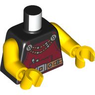 Lego Torso, Dark Red Apron, Bead Necklace, Medium Nougat Belt, Silver Belt Buckle print, Yellow Arms and Hands / Black