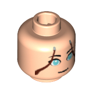 Lego Minifig Head Katara (Avatar), Light Azure Eyes, Brown Hair Lines on Sides Print [Blocked Open Stud] / Light Nougat