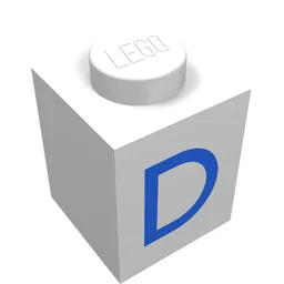 Brick 1 x 1 with Blue D Print / White