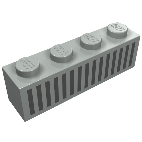 Lego Brick 1 x 4 with Bottom Tubes, Lowered Center Cross Support with Black 15 Bars Grill Print / Light Gray