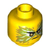 Lego Minifig Head Lloyd, Gold Eyes, Angry, White/Gold Flames / Yellow