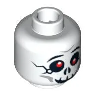 Minifig Head Bonezai, Skull Cracked with Red Eyes and Grin Print [Hollow Stud] / White