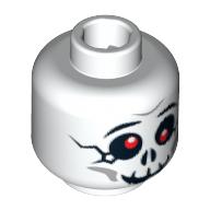 Lego Minifig Head Bonezai, Skull Cracked with Red Eyes and Grin Print [Hollow Stud] / White