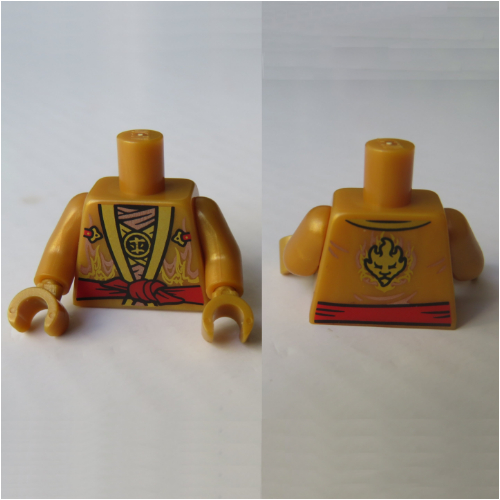 Lego Torso Robe, Gold Flames, Red Sash Belt Print, Pearl Gold Arms and Hands / Pearl Gold