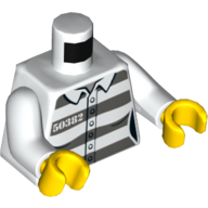 Lego Torso Prison Jumpsuit with Dark Bluish Gray Stripes and '50382' Print, White Arms, Yellow Hands / White
