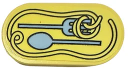 Tile, Round 2 x 4 Oval with Noodle and Bright Light Blue Fork and Spoon Pattern (Sticker) - Set 42655