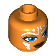 Lego Minifig Head Ahsoka Tano, Blue Eyes, White Lines Print [Blocked Open Stud] / Orange