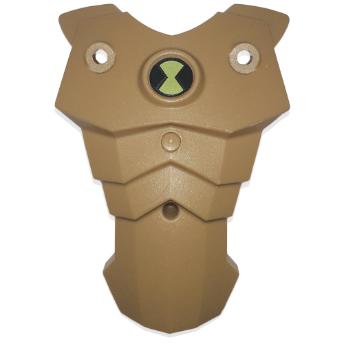 Lego Large Figure Torso Cover, with Raised Center Circle and Ben 10 Print / Dark Tan