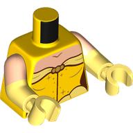 Lego Torso, Dual Molded Arms with Light Nougat Chest, Dress, Gold Decorations, Bright Light Yellow Ruffle print, Light Nougat Sleeves Pattern, Bright Light Yellow Arms and Hands / Yellow